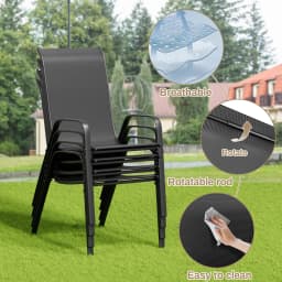 6 Pack Black Outdoor Stack Chair Garden Chairs with Teslin Fabric Flex Comfort Material and Steel-iron Metal Frame,High Back