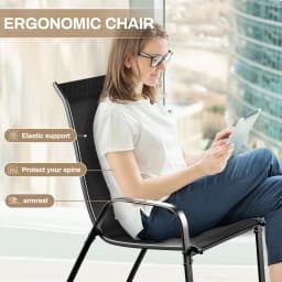 6 Pack Black Outdoor Stack Chair Garden Chairs with Teslin Fabric Flex Comfort Material and Steel-iron Metal Frame,High Back