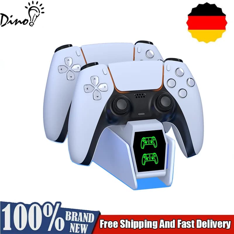 DinoFire Dual Fast Charger for PS5 Wireless Controller Stand for Sony PlayStation 5 Gamepad DualSense Controller Charging Base