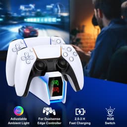DinoFire Dual Fast Charger for PS5 Wireless Controller Stand for Sony PlayStation 5 Gamepad DualSense Controller Charging Base
