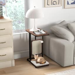 Side table with cat scratching post, removable washable cushions, modern C-shaped side table for cats, 50x30x64 cm
