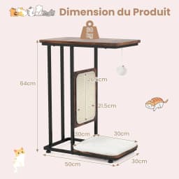 Side table with cat scratching post, removable washable cushions, modern C-shaped side table for cats, 50x30x64 cm