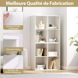 Open back freestanding bookcase with 4 compartments and anti-tilt mechanism, suitable for living room, bedroom, office, white