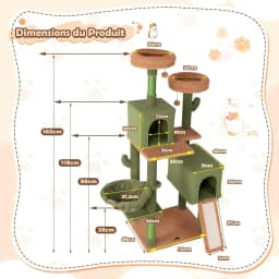 Green Cactus Cat Tree 152cm with 2 perches, sisal scratching post, ramp, washable cushionsActivity tree suitable for cats