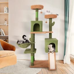 Green Cactus Cat Tree 152cm with 2 perches, sisal scratching post, ramp, washable cushionsActivity tree suitable for cats