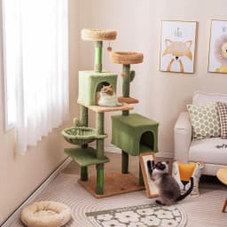 Green Cactus Cat Tree 152cm with 2 perches, sisal scratching post, ramp, washable cushionsActivity tree suitable for cats