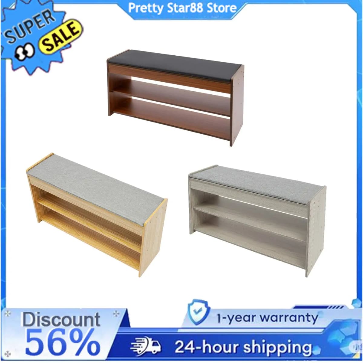 Shoe Storage Bench Easy to Clean Large Capacity Veranda Bench Impact-Resistant for Living Rooms/Offices/Porches/Gyms/Shoe Shops