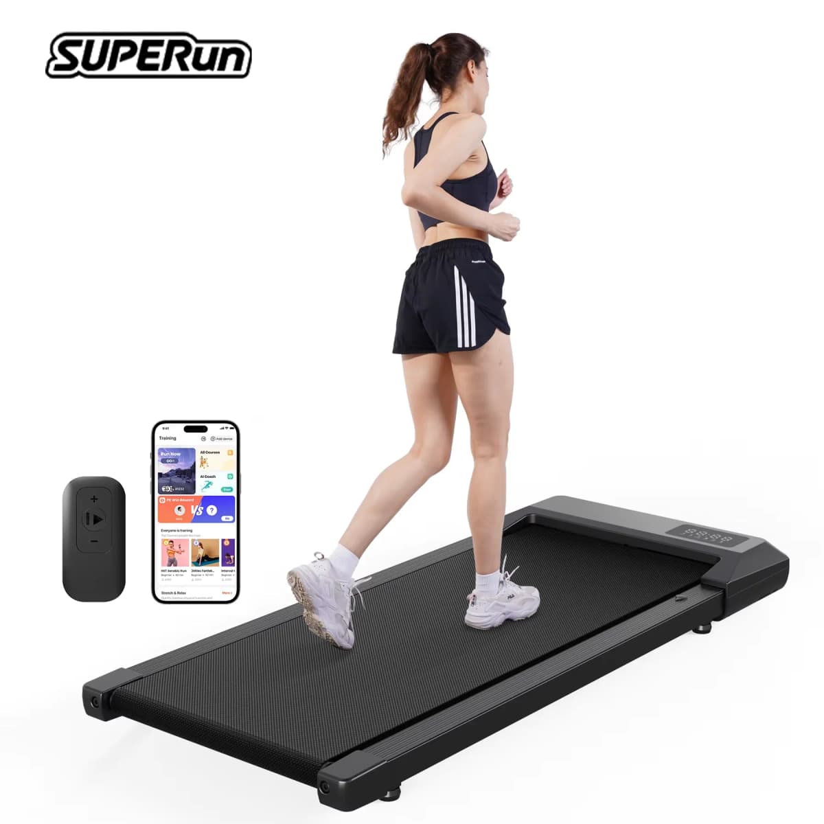 Superun 2 in 1 Portable 90 cm(35.43 in) Belt Under Desk Treadmill Walking Pad Treadmill, 2.2HP Walking Treadmills for Home Black