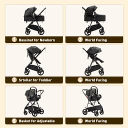 Baby stroller 3 in 1 Baby carriage Portable luxurious travel pram High landscape newborn baby stroller with baby carrier PU