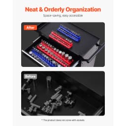 SucceBuy 4PCS Magnetic Socket Organizer Set 3/8'' Metric SAE Socket Trays with Clear Labels for Factory Tools Repair Garage