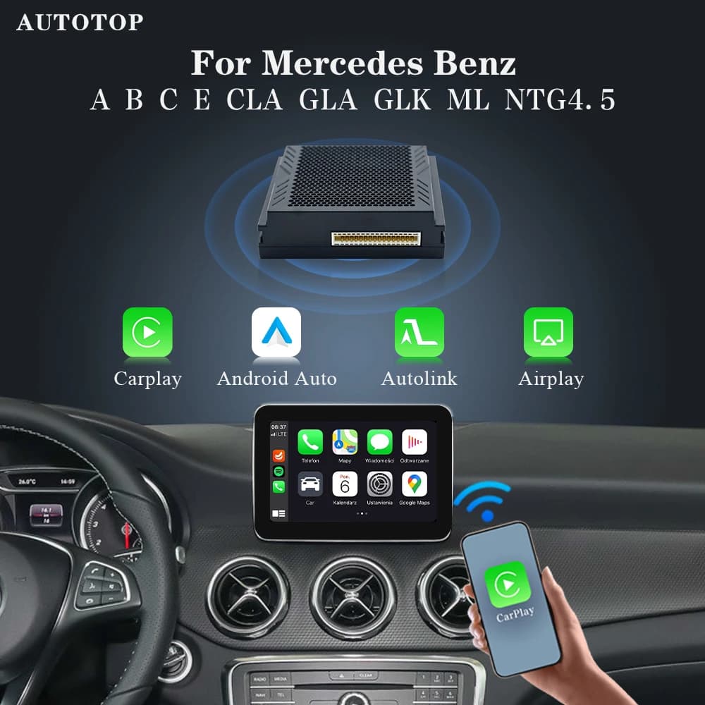 AUTOTOP Wireless Apple CarPlay Android Auto Retrofit Box for Mercedes Benz A B C E CLA GLA GLK ML NTG4.5 Becker