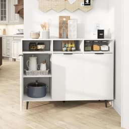 Wooden Sideboard, Kitchen Cabinet with 5-Way Adjustable Shelves,Storage Cabinet with 3 Open Compartments & Doors120 x40x 90 cm