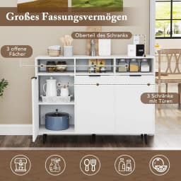 Wooden Sideboard, Kitchen Cabinet with 5-Way Adjustable Shelves,Storage Cabinet with 3 Open Compartments & Doors120 x40x 90 cm