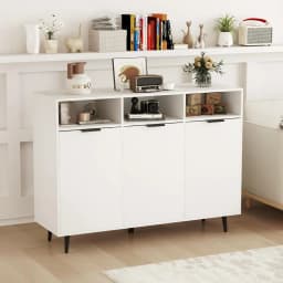 Wooden Sideboard, Kitchen Cabinet with 5-Way Adjustable Shelves,Storage Cabinet with 3 Open Compartments & Doors120 x40x 90 cm