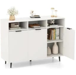 Wooden Sideboard, Kitchen Cabinet with 5-Way Adjustable Shelves,Storage Cabinet with 3 Open Compartments & Doors120 x40x 90 cm