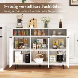 Wooden Sideboard, Kitchen Cabinet with 5-Way Adjustable Shelves,Storage Cabinet with 3 Open Compartments & Doors120 x40x 90 cm