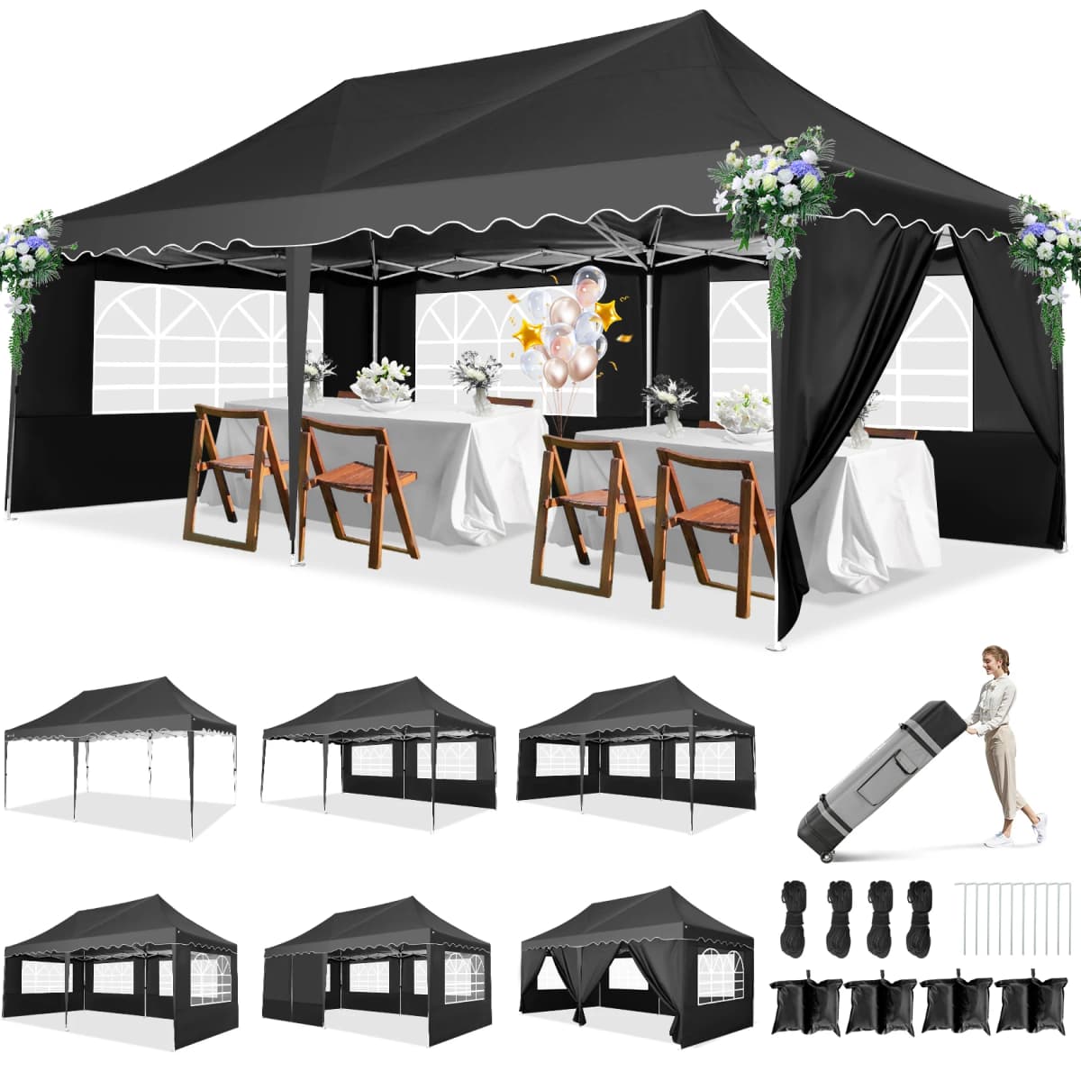 3x6m Folding Gazebo Party Tent Pop Up Canopy Garden Gazebo With 6 Side Wall 4 Sandbags For Weddings Backyard Market Event Tents