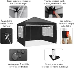 3x3m Folding Canopy Pop Up Gazebo With 4 Sidewall Party Tent For Wedding Backyard WaterproofCanopy Outdoor Commercial Event Tent
