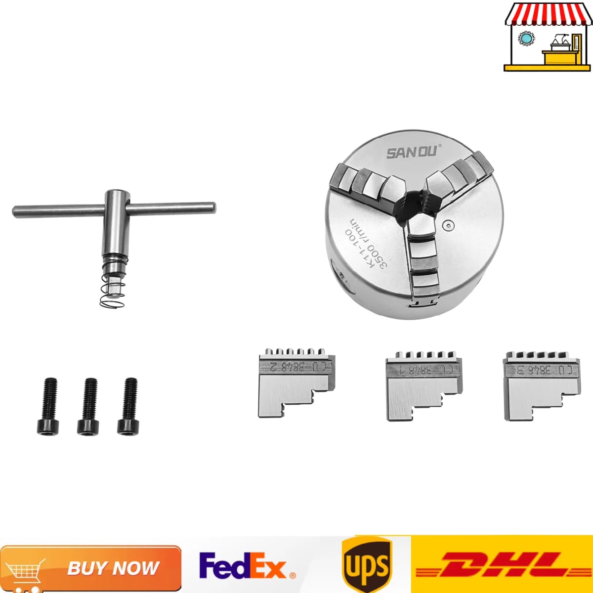 3-Jaw Self-Centering Lathe Chuck | Precision 30-90 mm Clamping for CNC/Metalworking | HRC54 Hardened Chuck with Spring/Wrench