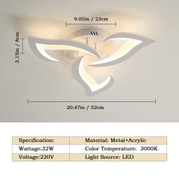 Modern Flower Shape LED Ceiling Light Fixture, 3000K Warm White Light Acrylic Flush Mount Ceiling Lamp (3-Head White)