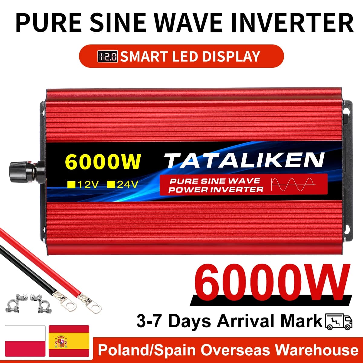 1000W-10000W 50HZ Pure Sine Wave DC12 To AC 220V Voltage Power Converter Solar Car Transformer With LED Displa