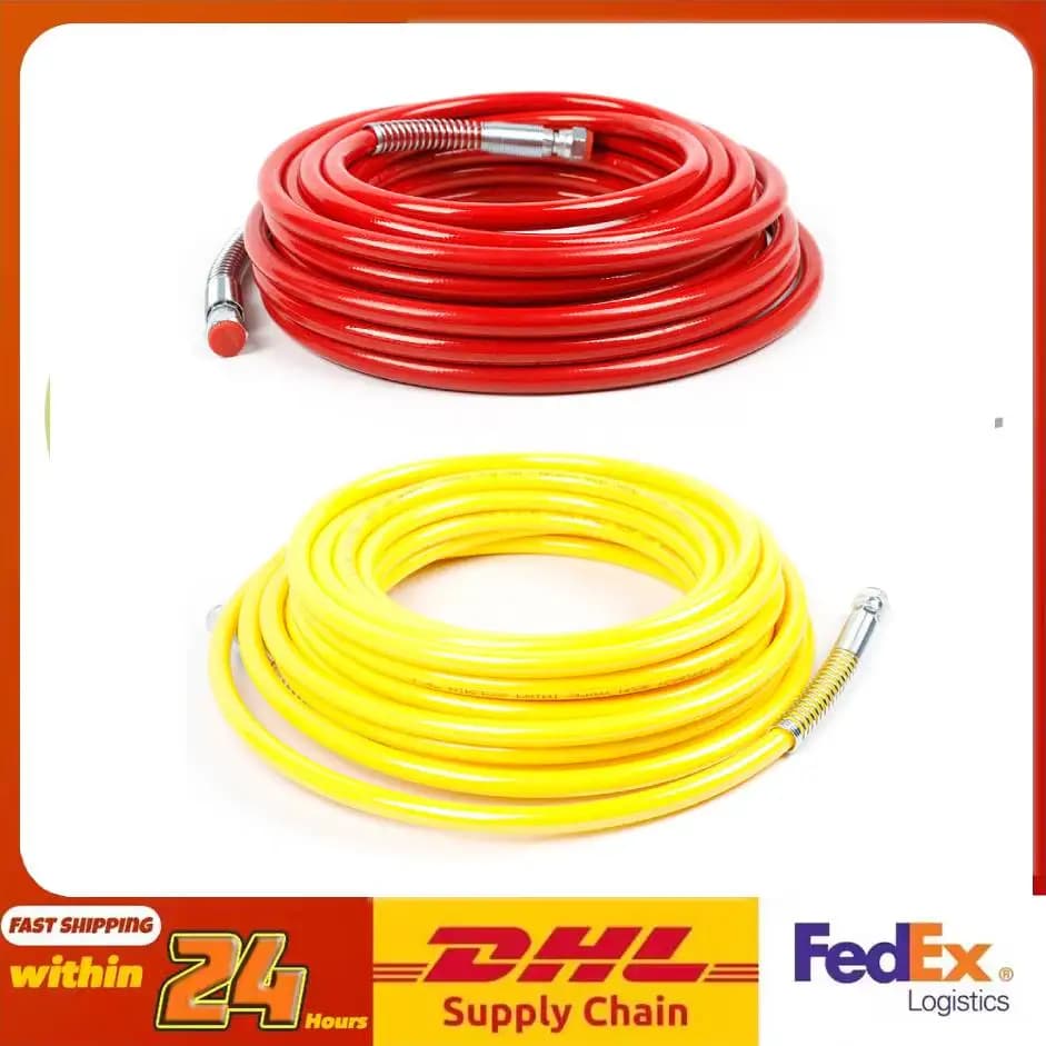 50ft  Airless Paint Hose 3300PSI High Pressure Hose Fiber Tube 1/4in Airless Sprayer Paint Hose Corrosion-Resistant
