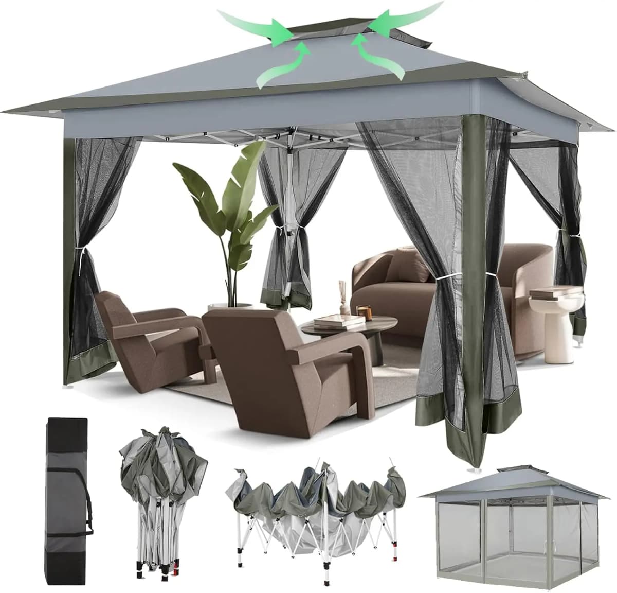 3×3m Pop Up Gazebo On Clearance - Upgrade Easy Up Metal Outdoor Gazebo Waterproof - Portable Gazebo with Mosquito Nettings