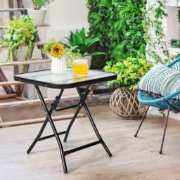 Patio Folding Square Glass Side Table Bistro Coffee Table Plant Stand