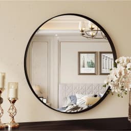 Wall Mirror with Black Brushed Metal Frame for Bathroom Bedroom Entrance Wall Decoration,Round Bathroom Mirror 60x60 / 80x80cm
