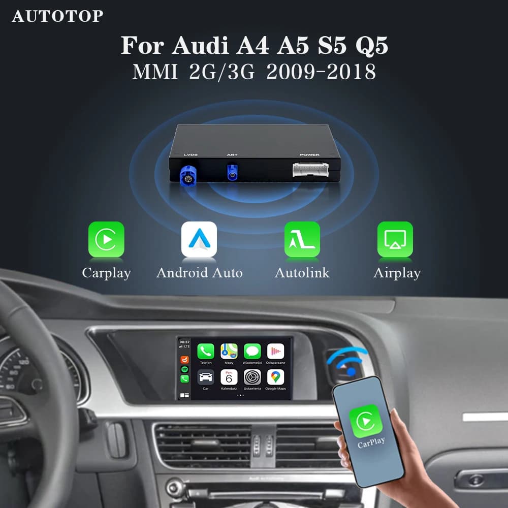 AUTOTOP Android Auto Smart Adapter For Audi A4/A5/S4/S5/Q5 MMI 2G/3G Wireless CarPlay AirPlay MirrorLink Bluetooth GPS Wifi
