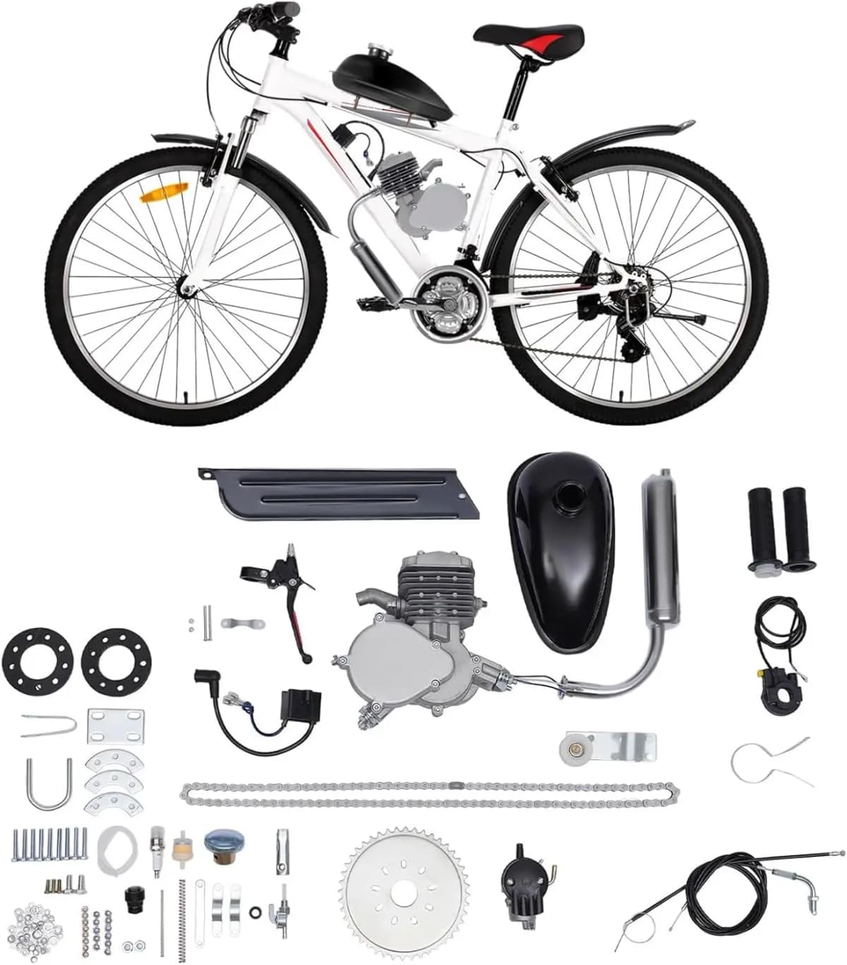 BYMAOCAR 80CC 2-Stroke Motor Engine set Petrol Gas Engine Bicycle Bike Motor Kit Fit DIY Air Cooling Black 14MM