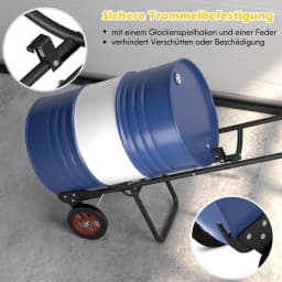 Metal trolley with 2 rubber wheels and EVA handle for mounting oil drums