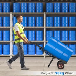 Metal trolley with 2 rubber wheels and EVA handle for mounting oil drums