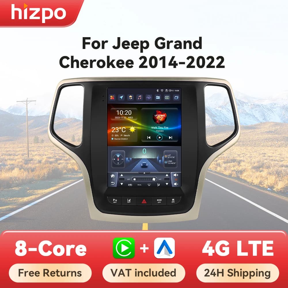 Hizpo For Tesla Style Android 14 For Jeep Grand Cherokee 2014 -2022 Car Multimedia Stereo Player Navigation GPS Autoradio 9.7“