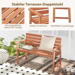 Hardwood Garden Bench, Weatherproof Wooden Bench for 2 People, Hardwood Balcony Bench, Park Bench for Patio