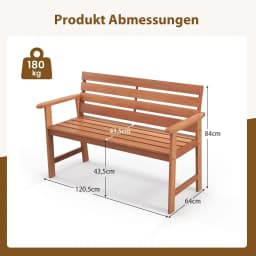 Hardwood Garden Bench, Weatherproof Wooden Bench for 2 People, Hardwood Balcony Bench, Park Bench for Patio