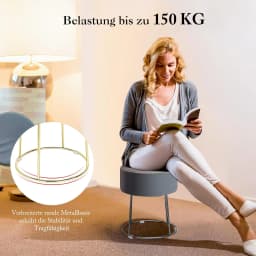Round Seat Stool, Velvet Footstool with Metal Legs, Dressing Stool Padded up to 150 kg, Ottoman Velvet Stool (Grey)