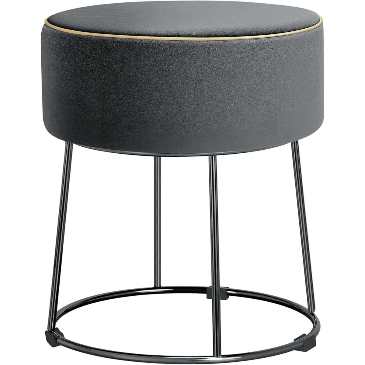 Round Seat Stool, Velvet Footstool with Metal Legs, Dressing Stool Padded up to 150 kg, Ottoman Velvet Stool (Grey)