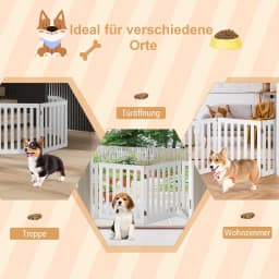 60cm 5 Panels Expandable Pet Gate, Freestanding Wooden Fence with 2 Support Feet,360° Rotatable Hinges, Folding Barrier ,White