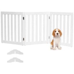 60cm 5 Panels Expandable Pet Gate, Freestanding Wooden Fence with 2 Support Feet,360° Rotatable Hinges, Folding Barrier ,White