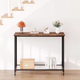 Narrow Entryway Console Table with Glass Shelf and Metal Frame Behind Couch Table Industrial Hallway Table for Living Room Foyer