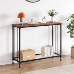 Narrow Entryway Console Table with Glass Shelf and Metal Frame Behind Couch Table Industrial Hallway Table for Living Room Foyer