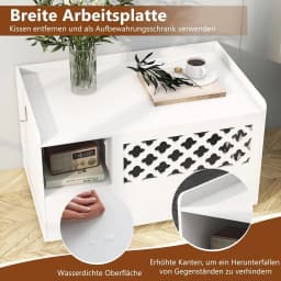 Cat Cabinet for Cat Litter Tray, 4 in 1 Cat House Shoe Bench Side Table, Cat Cave with Entrance & Hook & Removable Cushion