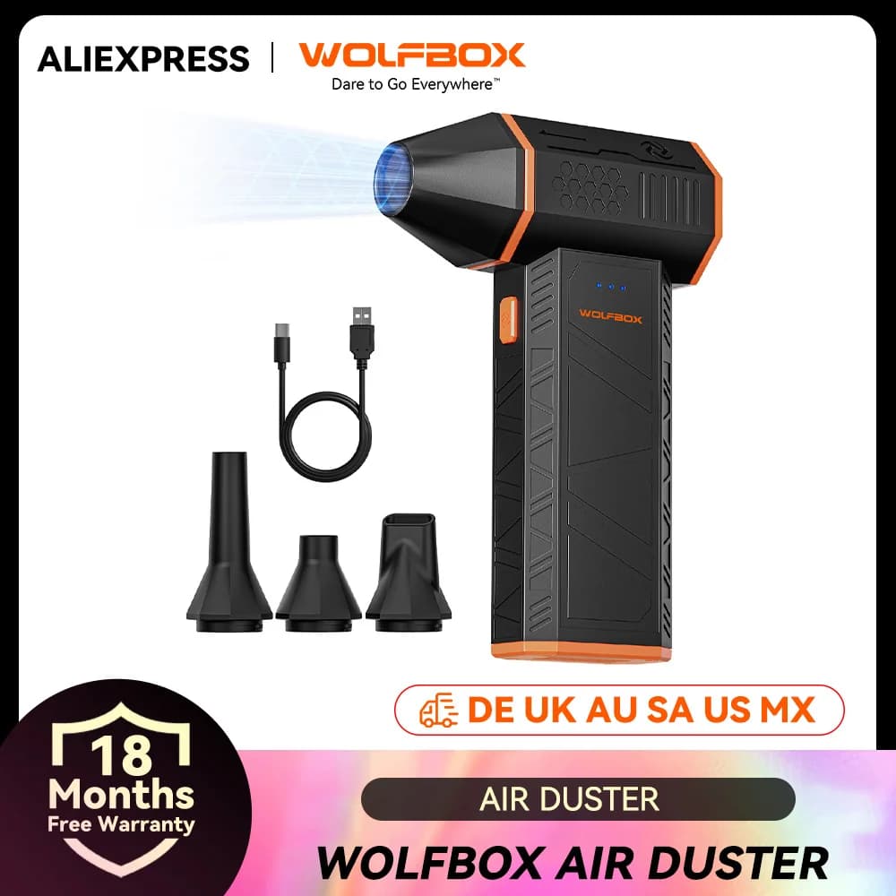 WOLFBOX MF50 Powerful Fan Duster Wireless Air Blower Air Duster 110000RPM 3-Speed Adjustable Portable Fan for Car/Home/Outdoor