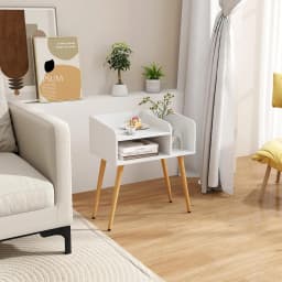 Set of 2 Bedside Tables with Open Compartment, Sofa Table with Metal Support Legs, Bedside Table for Bedroom