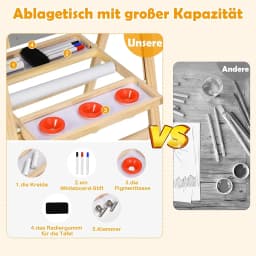 3-in-1 Children's Easel Made of Wood,Whiteboard&Chalkboard&Drawing Paper,Height Adjustable/Foldable,with Shelf and Accessories