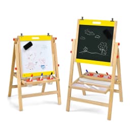 3-in-1 Children's Easel Made of Wood,Whiteboard&Chalkboard&Drawing Paper,Height Adjustable/Foldable,with Shelf and Accessories