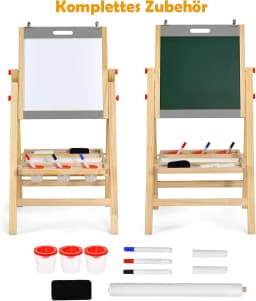 3-in-1 Children's Easel Made of Wood,Whiteboard&Chalkboard&Drawing Paper,Height Adjustable/Foldable,with Shelf and Accessories