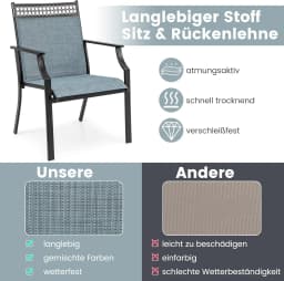 Set of 2 Garden Chairs, Patio Chairs with Wide Seat and Quick-Drying Fabric, Balcony Chairs, Outdoor Chairs up to 150 kg