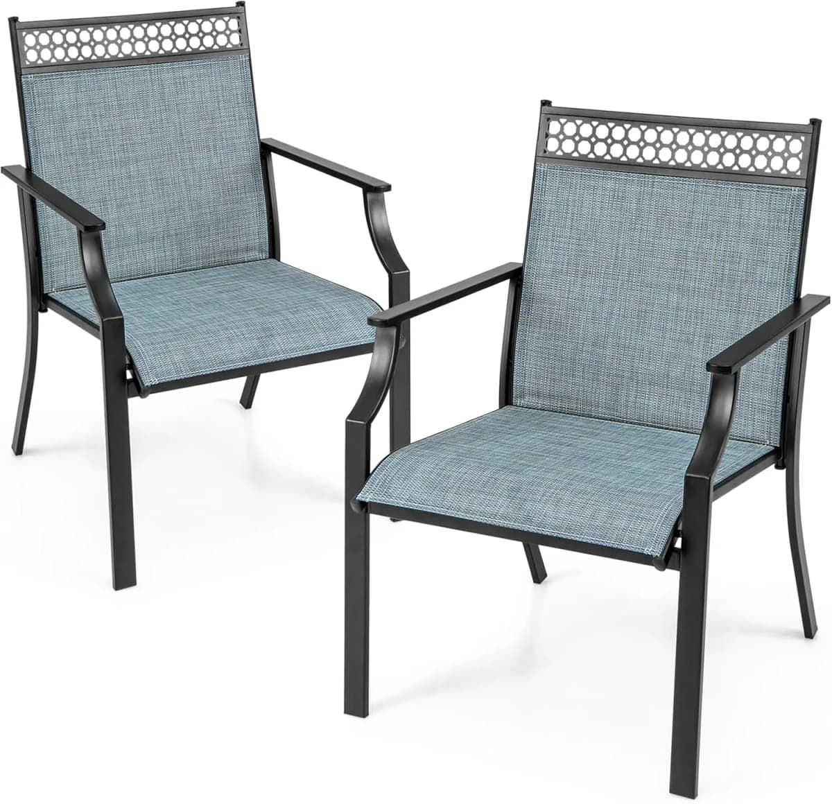 Set of 2 Garden Chairs, Patio Chairs with Wide Seat and Quick-Drying Fabric, Balcony Chairs, Outdoor Chairs up to 150 kg